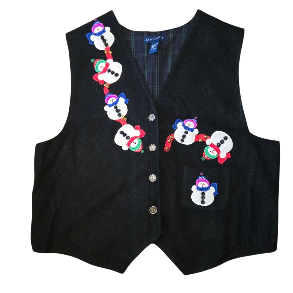 Karen Scott Vintage Festive Snowman Christmas Embroidered Vest